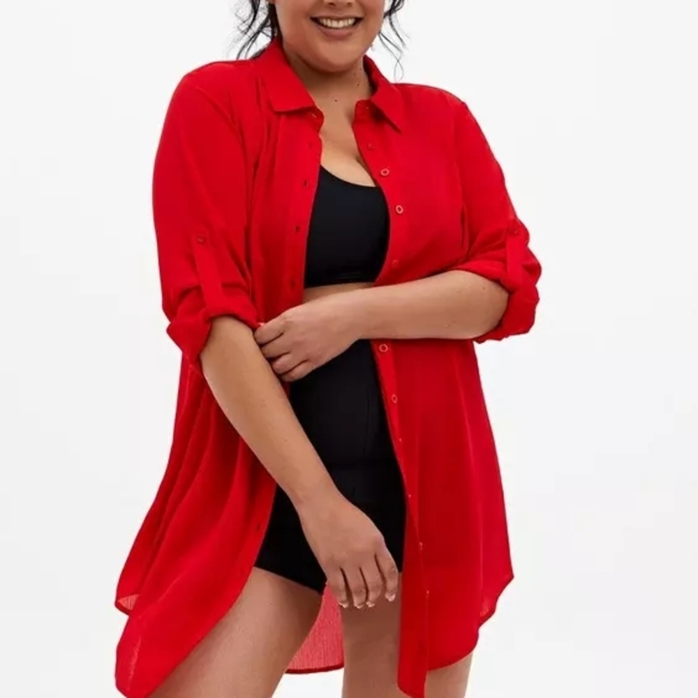 BEACH BABE- CRUISE-SUMMER-Torrid Vibrant Red Swim Cover-Up SIZE 5X